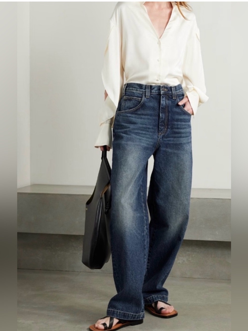 Nili Lotan Jeans Aaron Wide Leg Relaxed in Simon Wash Blue